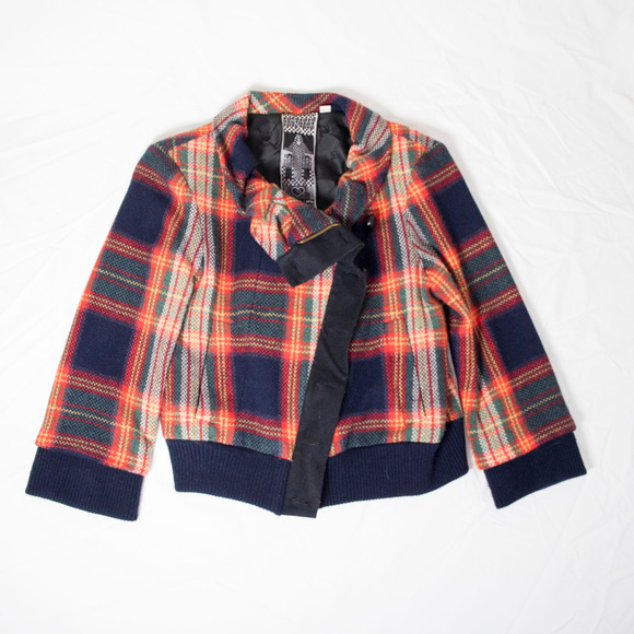 Orange, blue, green plaid wool L.A.M.B. jacket - Picture 7 of 7